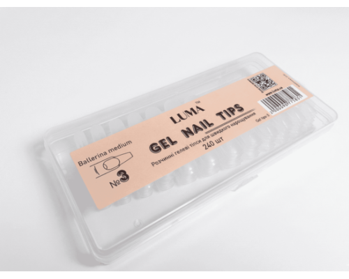 Luma Gel nail tips №03 Ballerina medium, гелеві тіпси розчинні,ф-ма балерина середня, 72 шт/уп