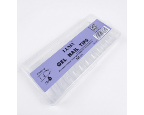 Luma Gel nail tips №06 Almond, гелеві тіпси розчинні,ф-ма Мигдаль, 72 шт/уп
